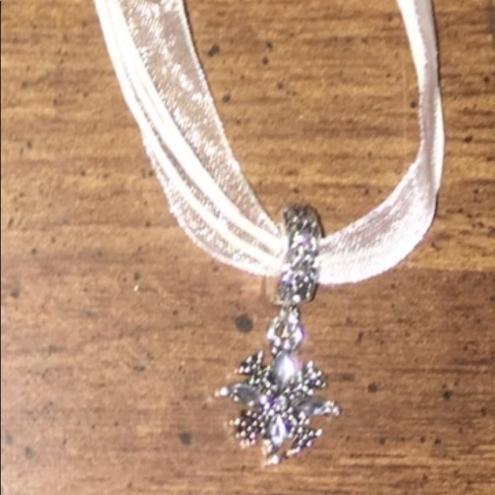 Pink Snowflake Cross Star Pendant Ribbon Necklace Choker Organza - Picture 7 of 11